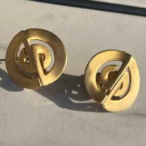 Gold Tone Abstract Circle Cutout Statement Earrings Vintage 1980s